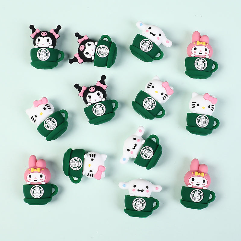 20Pcs Silicone 3D Focal Beads Coffee Cup with Cartoon Animal Faces 5