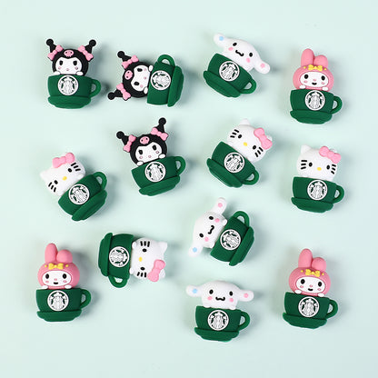 20Pcs Silicone 3D Focal Beads Coffee Cup with Cartoon Animal Faces 5