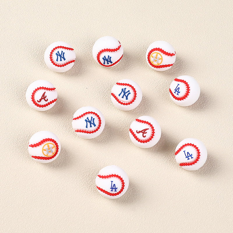 20mm 3D Silicone Focal Beads Baseball Team Front Facing 5