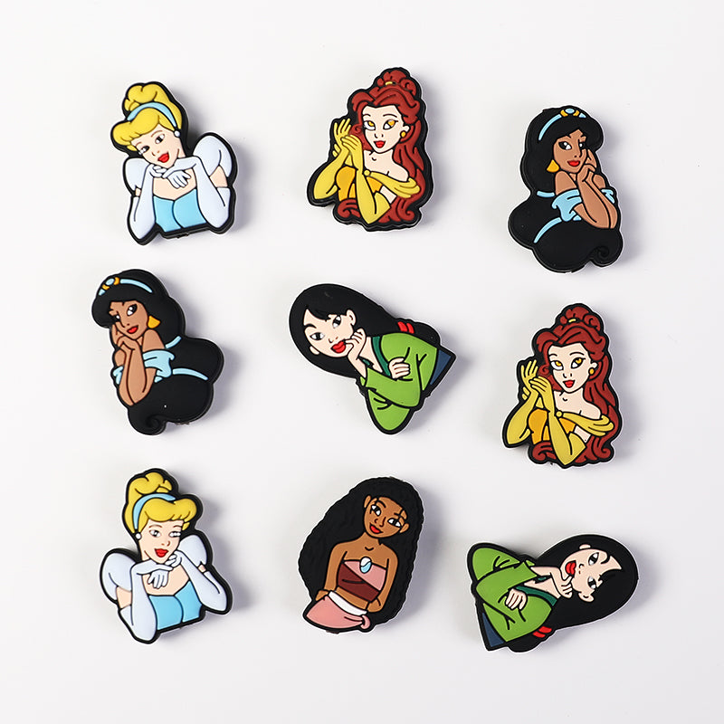 20Pcs Silicone Focal Beads Princess Red Hair Yellow Gloves Holding Hand 2