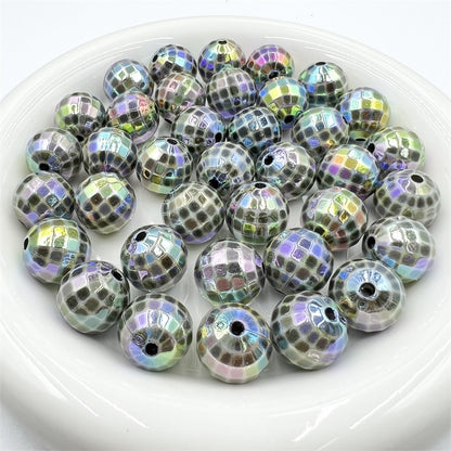 10pcs 16mm UV Finish Acrylic Plaid Round Beads DIY Bracelet Making 10