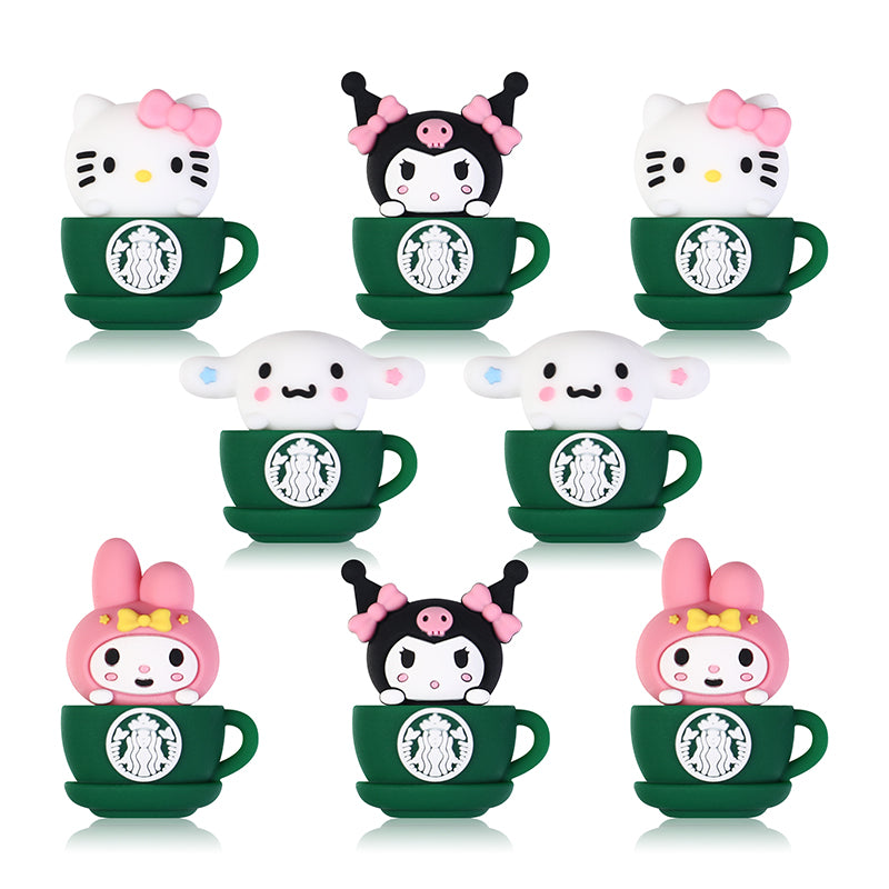 20Pcs Silicone 3D Focal Beads Coffee Cup with Cartoon Animal Faces