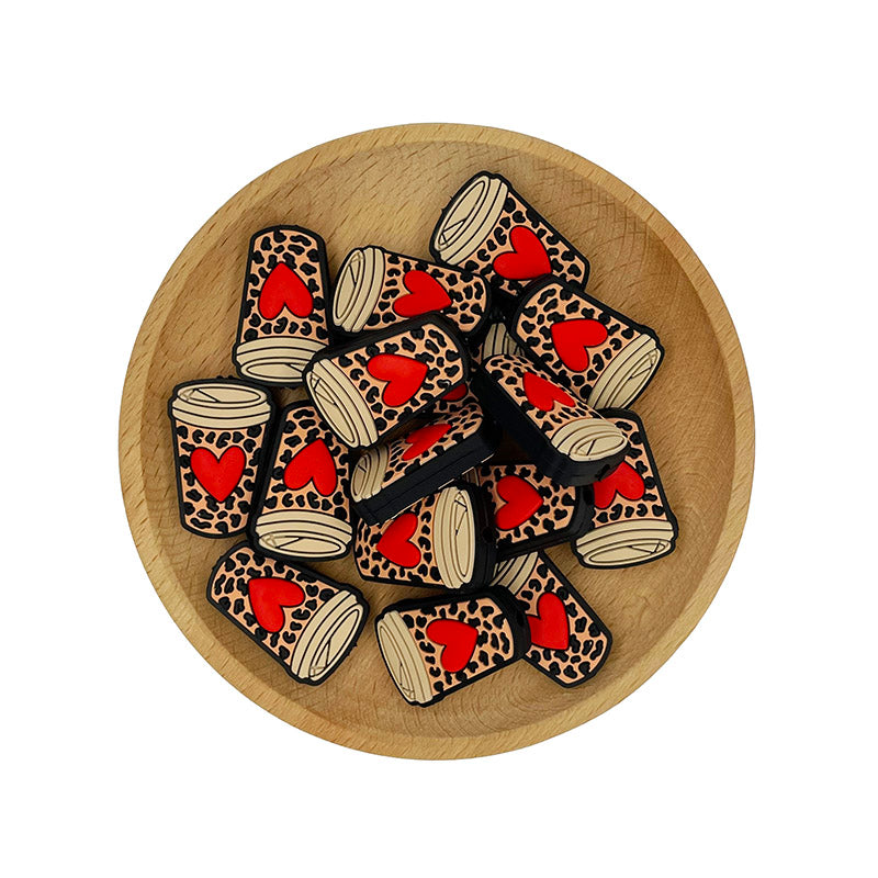 20pcs Silicone Focal Beads Love Milk Tea Cup Red Heart Detail 2