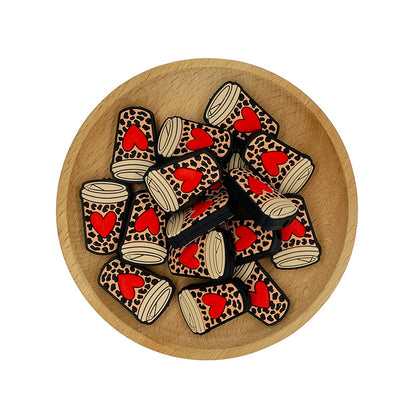 20pcs Silicone Focal Beads Love Milk Tea Cup Red Heart Detail 2