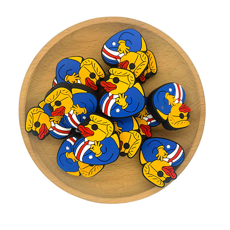 Silicone Focal Beads Yellow Duck Wearing Blue Suit with Red Tie 2