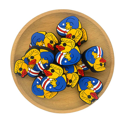 Silicone Focal Beads Yellow Duck Wearing Blue Suit with Red Tie 2