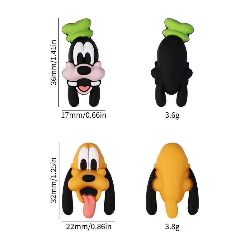 20Pcs Silicone 3D Focal Beads Black Dog Character Wearing Green Hat and Yellow Dog Character Tongue Out 9