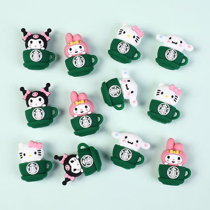 20Pcs Silicone 3D Focal Beads Coffee Cup with Cartoon Animal Faces 4