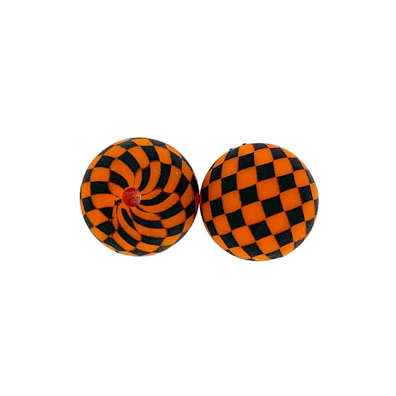 50pcs 15mm Printed Checkered Silicone Beads 8