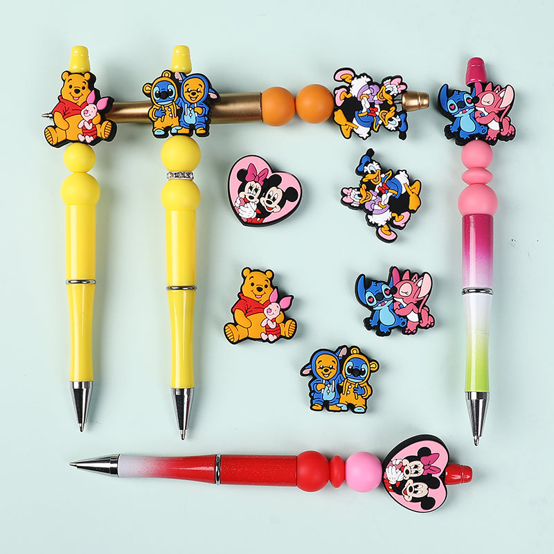 20Pcs Silicone Focal Beads Round Ear Mouse Character with Bow Yellow Bear Round Tummy 8