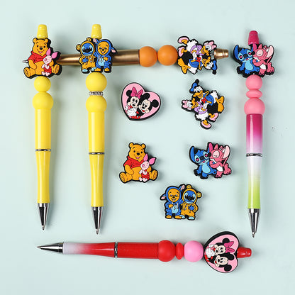 20Pcs Silicone Focal Beads Round Ear Mouse Character with Bow Yellow Bear Round Tummy 8