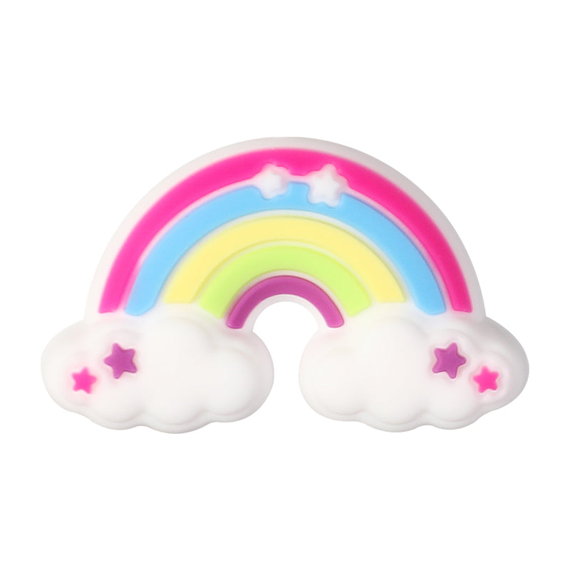 20Pcs Silicone 3D Focal Beads Smiling Sun Rainbow Flowers Holding White Cloud 12