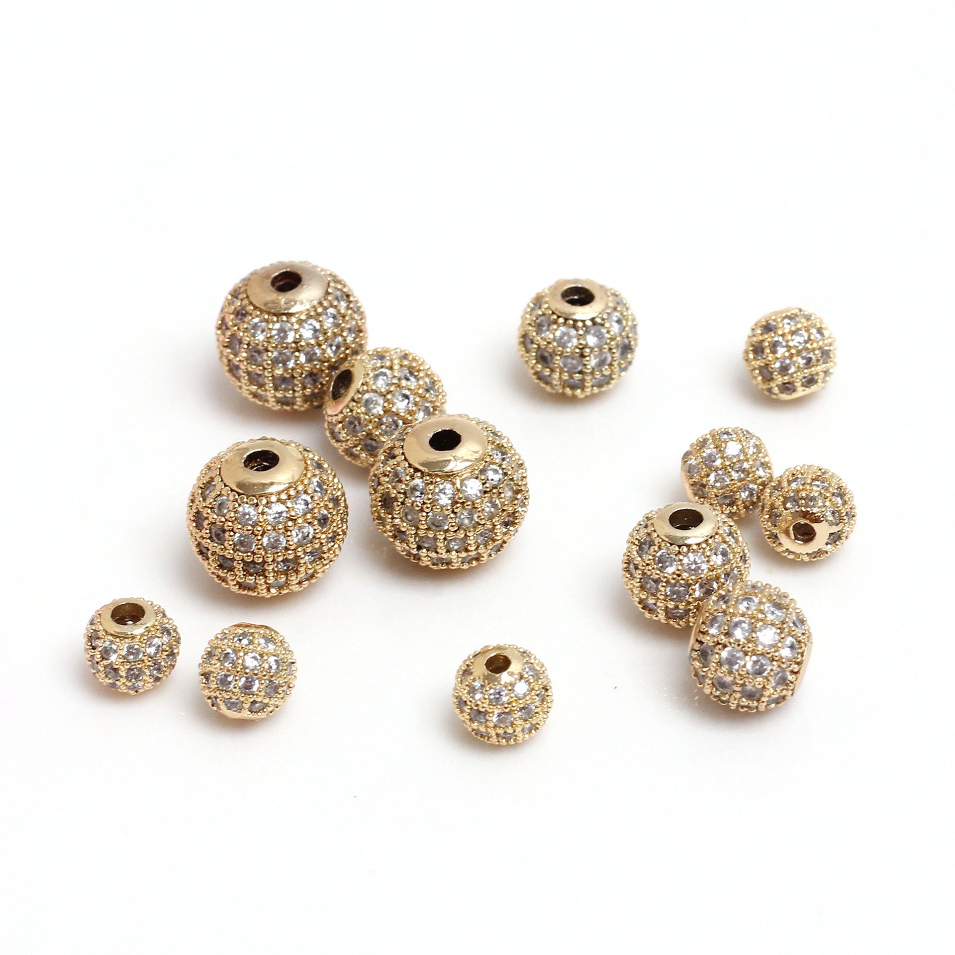 Brass Round Beads with Fancy Zirconia Pave 14mm 5pcs 2