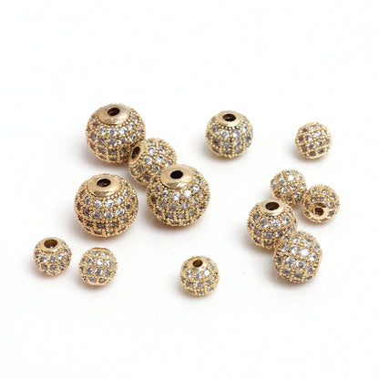 Brass Round Beads with Fancy Zirconia Pave 14mm 5pcs 2