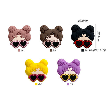 20pcs Silicone Focal Beads Girl Face with Double Bun Hairstyle 3