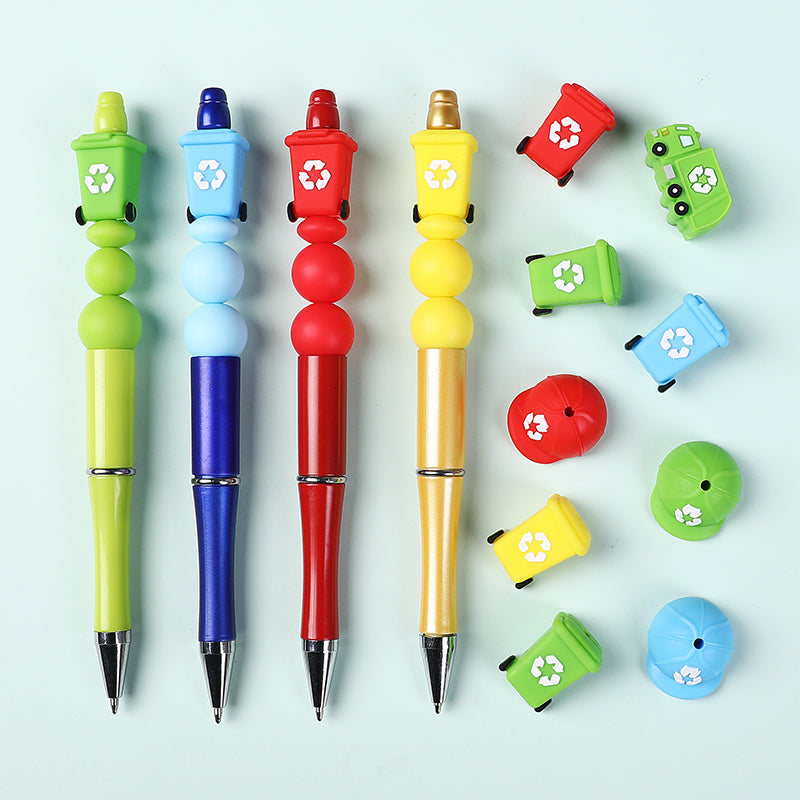 Silicone 3D Focal Beads Sanitation Series Recycling Bin and Cap Designs 7