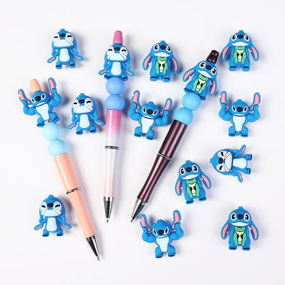 20Pcs Silicone 3D Focal Beads Blue Alien Character Large Ears Stacked Figure 7
