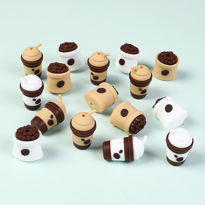 20Pcs Silicone 3D Focal Beads Coffee Cup with Coffee Bean Detail 4
