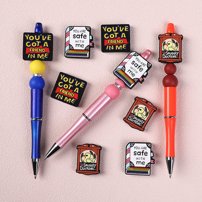 20Pcs Silicone Focal Beads Library Reed Duck Book and Quote Designs 27