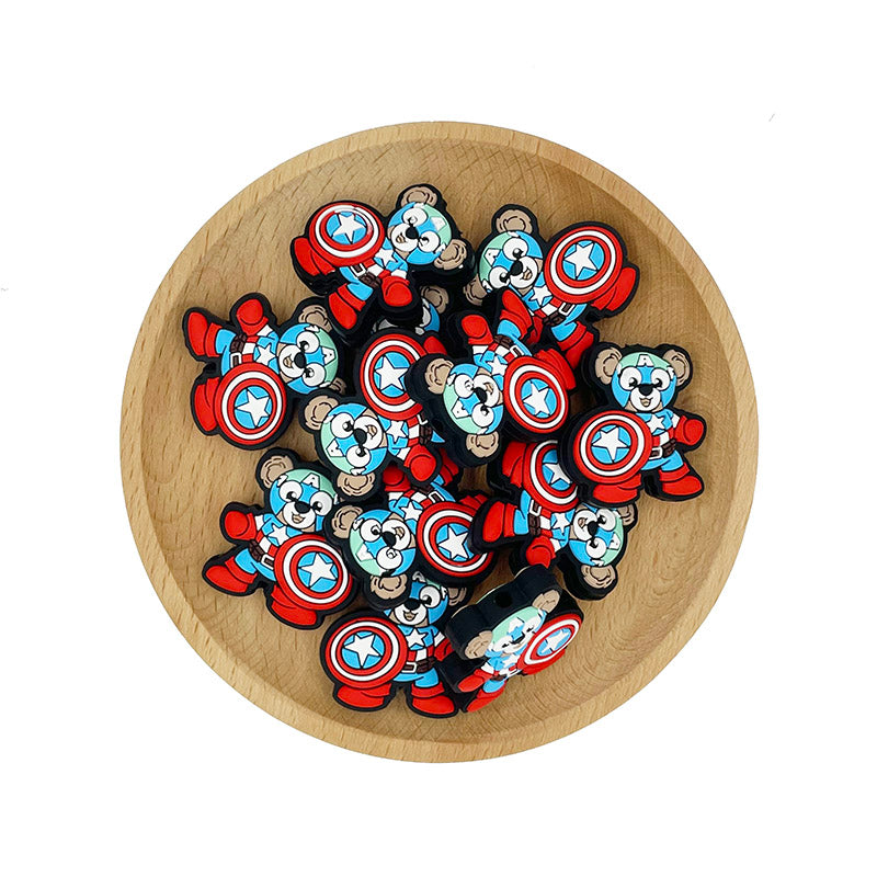 20pcs Silicone Focal Beads Bear Character with Star Shield 2