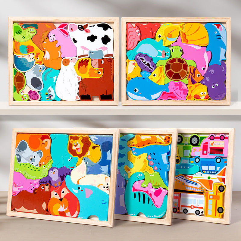 Wooden 3D Puzzle Creative Animal and Vehicle Toys for Kids 3