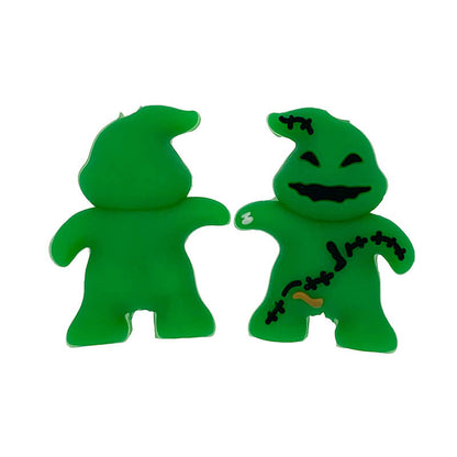 Silicone 3D Focal Beads Green Ghost Shape with Stitch Details
