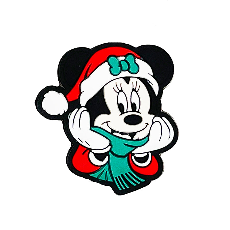 20pcs Silicone Focal Beads Round Ear Mouse Character Wearing Christmas Scarf