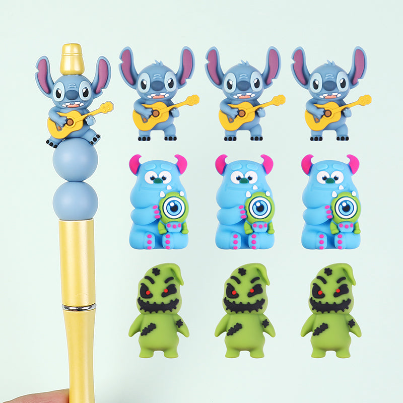 20Pcs Silicone 3D Focal Beads Blue Alien Character Large Ears Various Poses 9