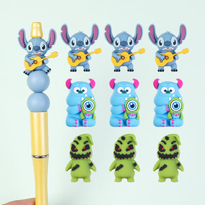 20Pcs Silicone 3D Focal Beads Blue Alien Character Large Ears Various Poses 9