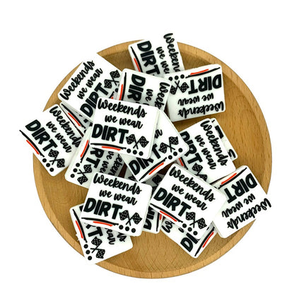 20pcs Silicone Focal Beads Weekends We Wear Dirt Printed Text Design 2