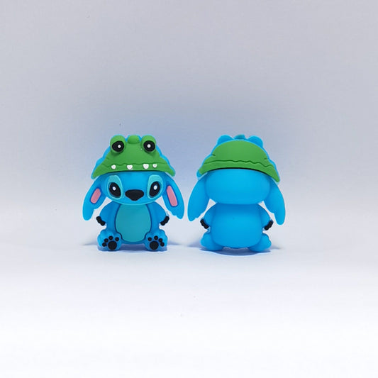 20Pcs Silicone 3D Focal Beads Blue Alien Character Wearing Green Frog Hat