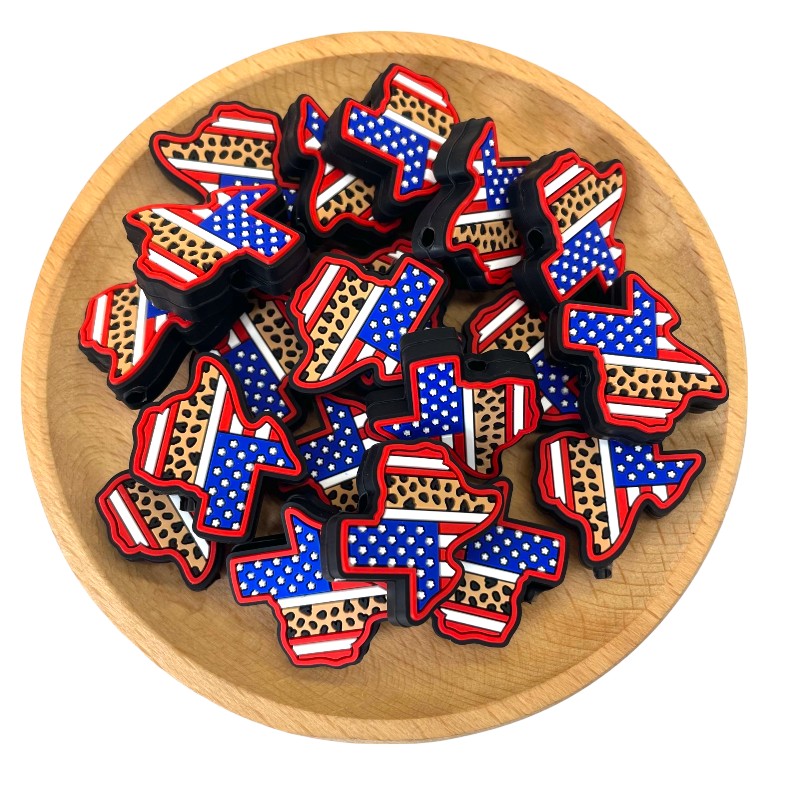 20pcs Silicone Focal Beads Texas State Leopard Print and Stars 2