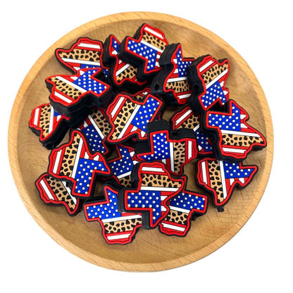 20pcs Silicone Focal Beads Texas State Leopard Print and Stars 2