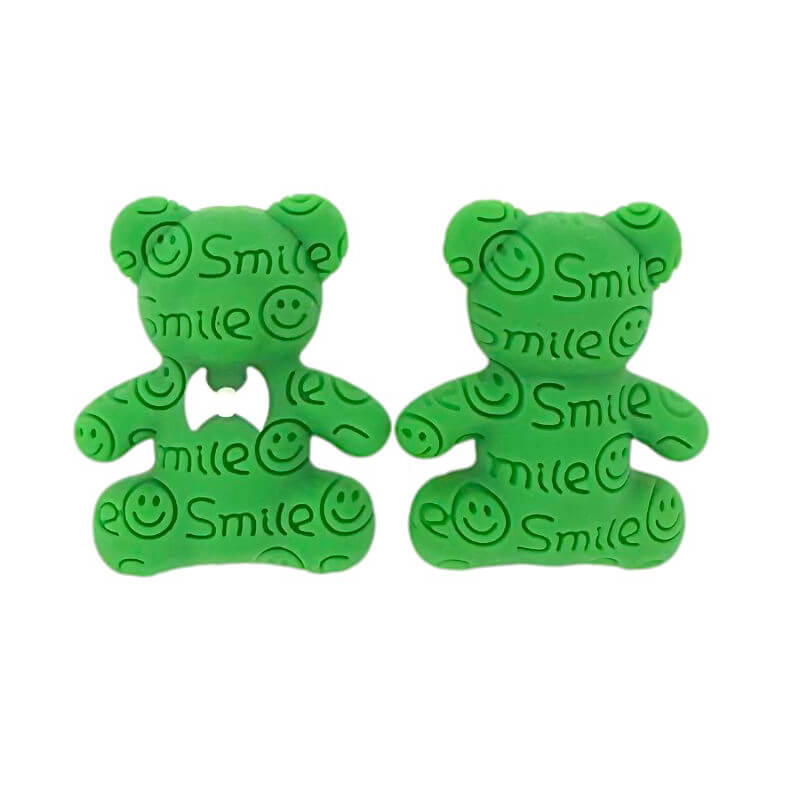 Silicone 3D Focal Beads Green Smile Bear White Bow Tie