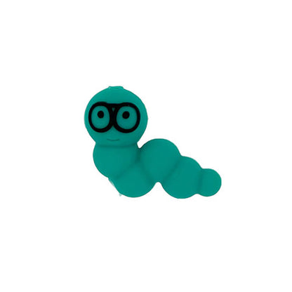 Silicone 3D Focal Beads Bookworm Caterpillar Wearing Round Glasses 5