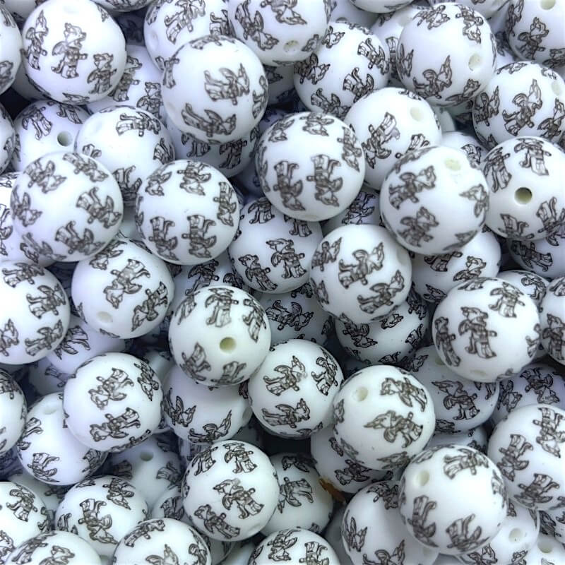 50pcs 15mm Black Little Dragon Print Silicone Beads