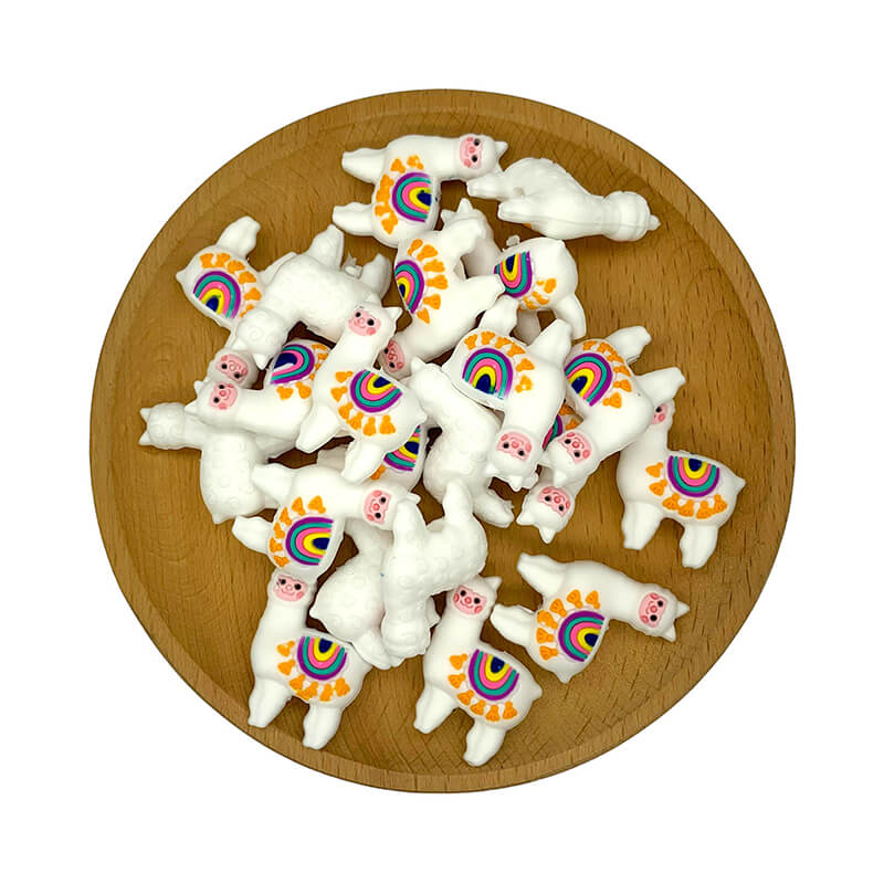 Silicone 3D Focal Beads Rainbow Alpaca with Colorful Blanket Detail 2