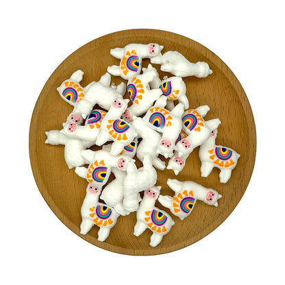 Silicone 3D Focal Beads Rainbow Alpaca with Colorful Blanket Detail 2