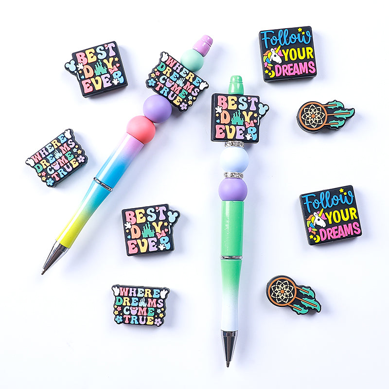 20pcs Silicone Focal Beads Dreams Text and Unicorn with Dreamcatcher Design 10