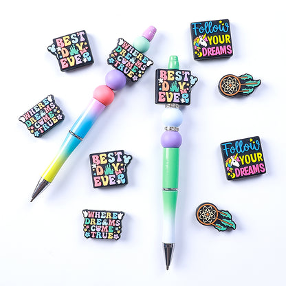 20pcs Silicone Focal Beads Dreams Text and Unicorn with Dreamcatcher Design 10