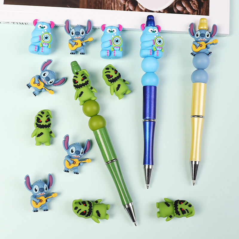 20Pcs Silicone 3D Focal Beads Blue Alien Character Large Ears Various Poses 8