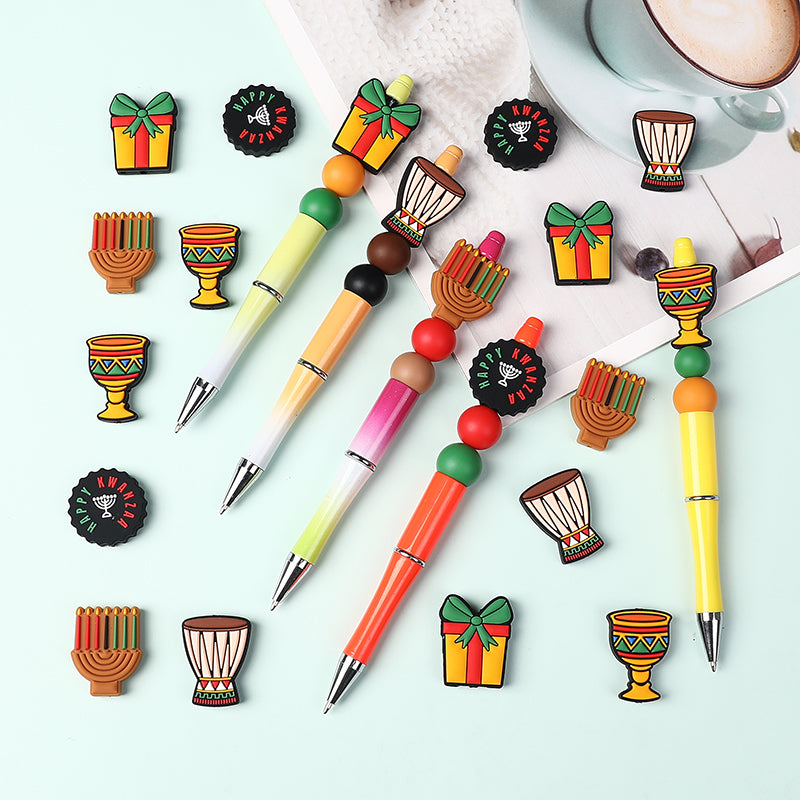 20Pcs Silicone Focal Beads Kwanza Festival Symbol Set 7