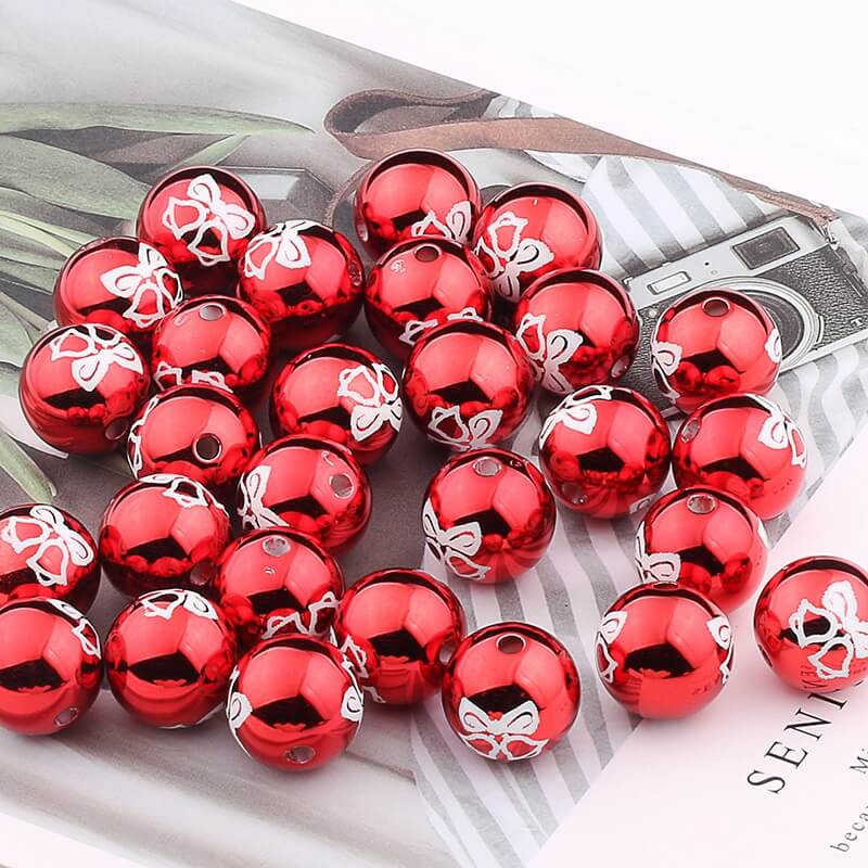 16mm Christmas Printed Acrylic Round Pumpkin Beads Holiday Craft