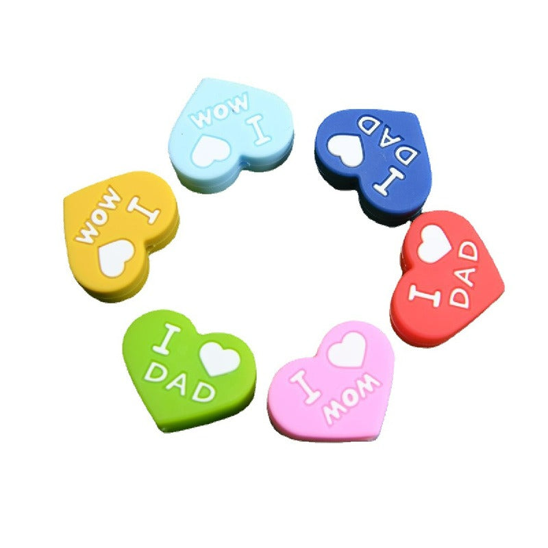 50pcs Silicone Focal Beads Love Heart Printed Text Design