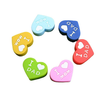 50pcs Silicone Focal Beads Love Heart Printed Text Design