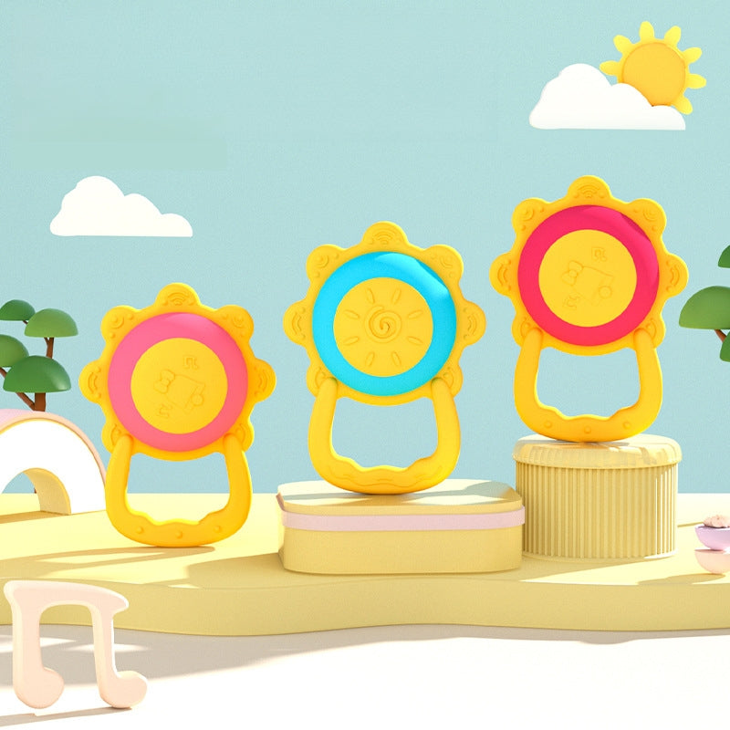 Silicone Baby Teether Toy Sun Drum Shape 2 Pcs Set