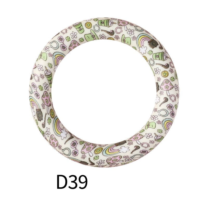 65mm Printed Silicone Beads Ring Shape Printed Design 45