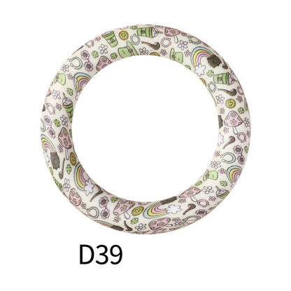65mm Printed Silicone Beads Ring Shape Printed Design 45