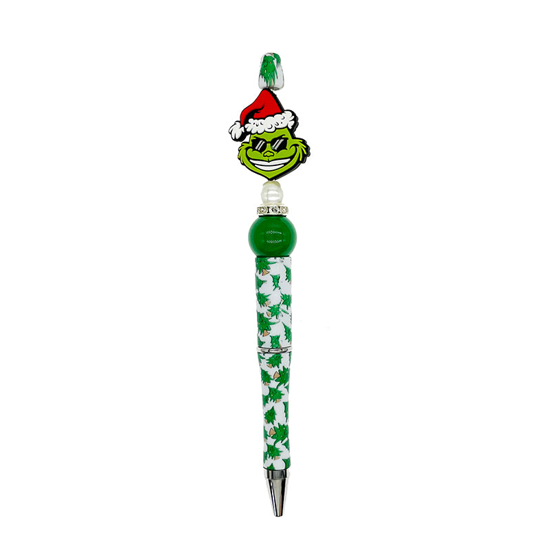 20pcs Silicone Focal Beads Green Furry Character Scowling Face Wearing Santa Hat 5