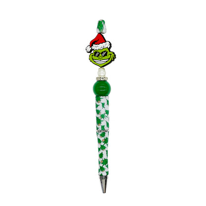 20pcs Silicone Focal Beads Green Furry Character Scowling Face Wearing Santa Hat 5